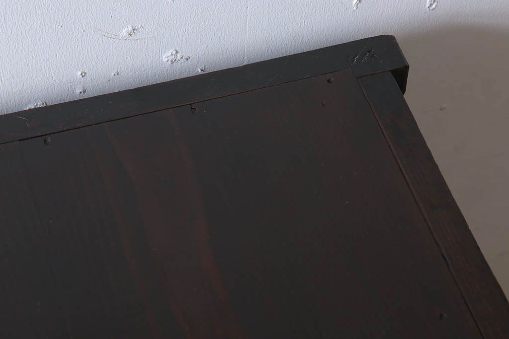 アンティーク家具　和製アンティーク　前面欅材のモールガラス引き戸収納棚