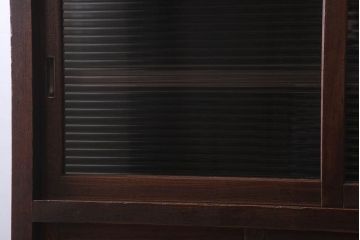 アンティーク家具　和製アンティーク　前面欅材のモールガラス引き戸収納棚