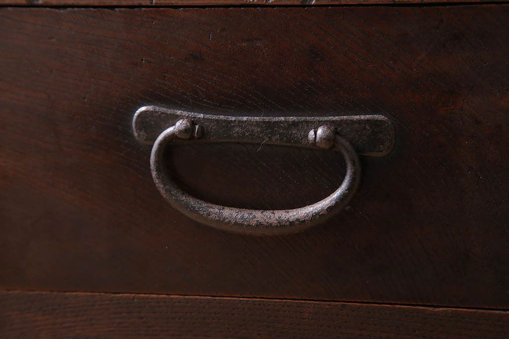 アンティーク家具　和製アンティーク　前面欅材のモールガラス引き戸収納棚