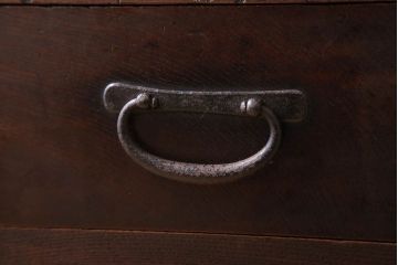 アンティーク家具　和製アンティーク　前面欅材のモールガラス引き戸収納棚