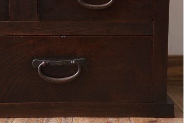 アンティーク家具　和製アンティーク　前面欅材のモールガラス引き戸収納棚