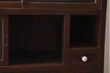 アンティーク家具　和製アンティーク　前面欅材のモールガラス引き戸収納棚