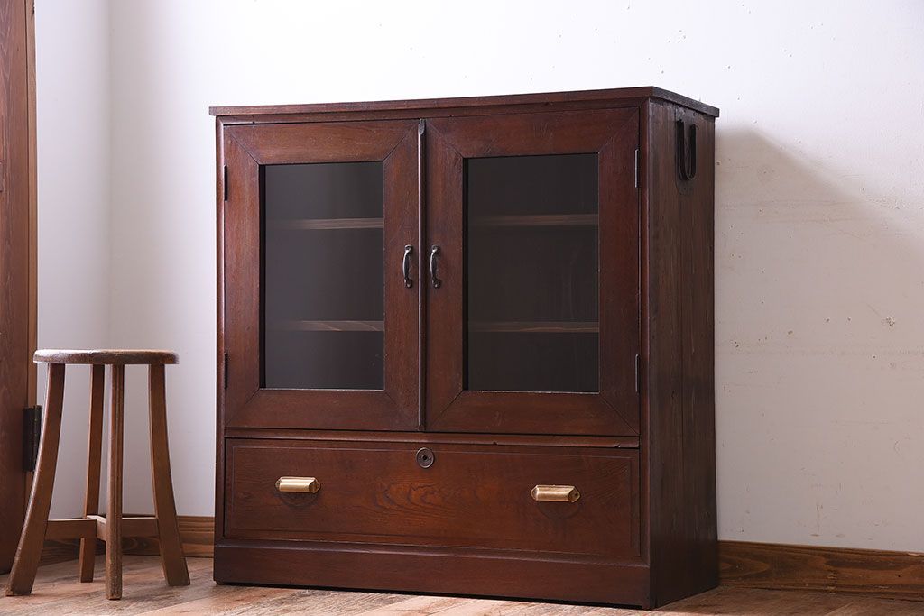 アンティーク家具　前面欅材!和製アンティークの引き出し付き収納棚