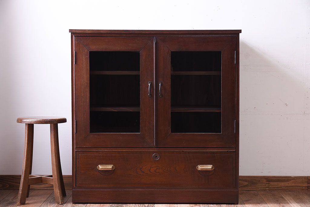 アンティーク家具　前面欅材!和製アンティークの引き出し付き収納棚