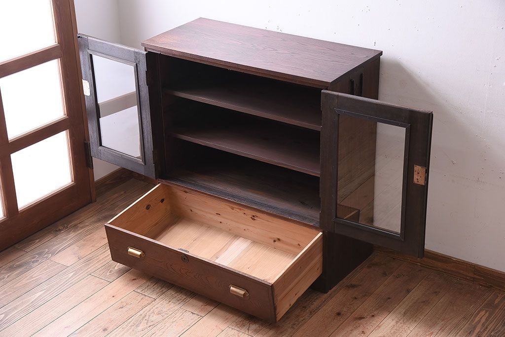 アンティーク家具　前面欅材!和製アンティークの引き出し付き収納棚