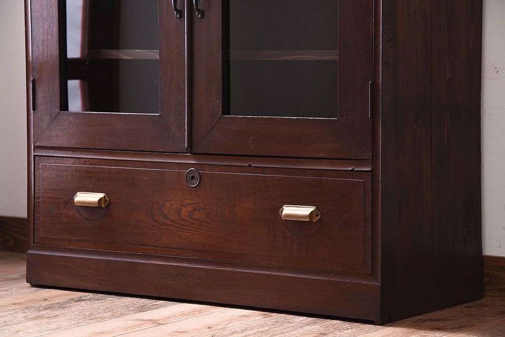 アンティーク家具　前面欅材!和製アンティークの引き出し付き収納棚