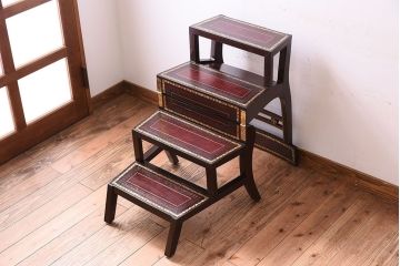 アンティーク家具　イギリス　MAITLAND-SMITH(メートランドスミス)　革張り　ステップチェア