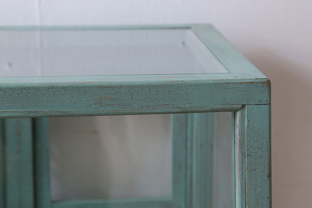 レトロ家具　アンティークペイント　昭和レトロな商店のガラスケース(ショーケース)