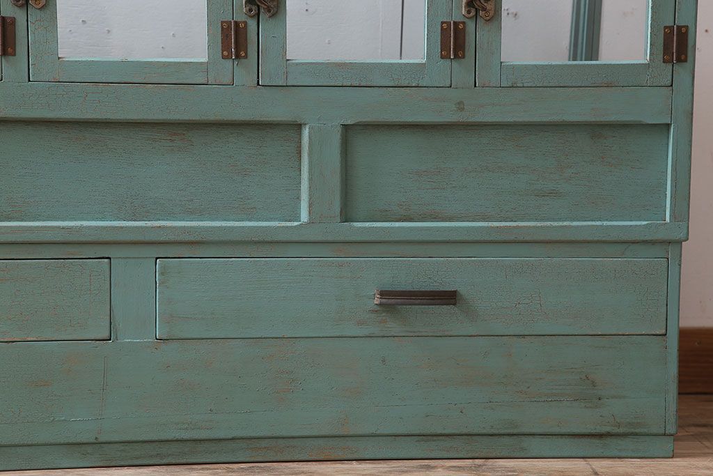 レトロ家具　アンティークペイント　昭和レトロな商店のガラスケース(ショーケース)