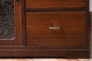 【K様ご成約済み・ご決済用】和製アンティーク　結霜ガラス入り!古い木製の小ぶりな茶箪笥