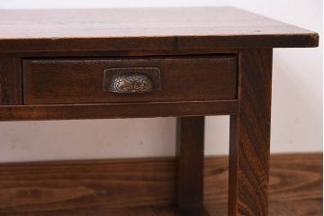 レトロ家具　古い木製のレトロでシンプルなアンティーク文机(1)