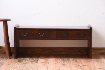 レトロ家具　古い木製のレトロでシンプルなアンティーク文机(2)
