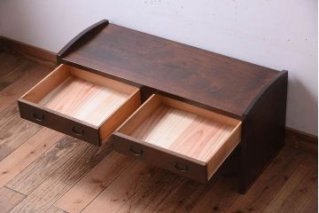 レトロ家具　古い木製のレトロでシンプルなアンティーク文机(2)