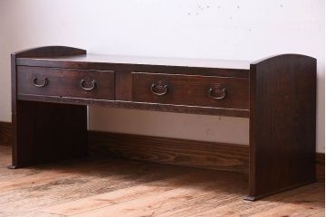 レトロ家具　古い木製のレトロでシンプルなアンティーク文机(2)