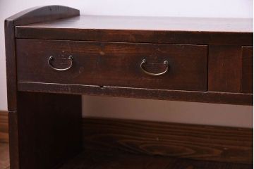レトロ家具　古い木製のレトロでシンプルなアンティーク文机(2)