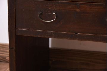 レトロ家具　古い木製のレトロでシンプルなアンティーク文机(2)