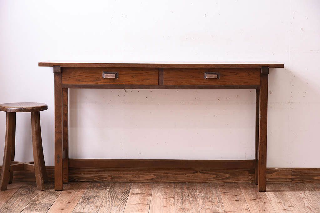 アンティーク家具　アンティーク　古い木のシンプルな平机(デスク・作業台)(2)