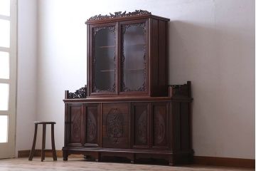 中古　民芸家具　高級品!彫刻が素晴らしい唐木飾り棚(キャビネット)(定価198万円)
