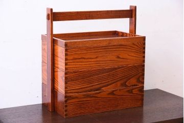 アンティーク雑貨　中古　高級民芸品　漆塗り!総栗材の岡持ち(収納箱)