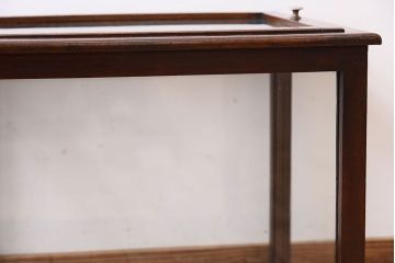 アンティーク家具　古い栓材の小ぶりなアンティーク上蓋式ショーケース(ガラスケース)