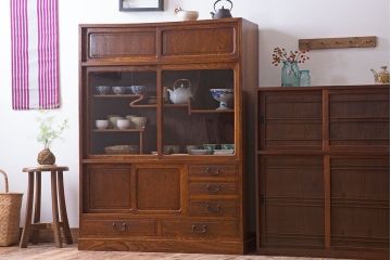 アンティーク家具　前面欅材製!大正昭和期　和製アンティークの茶箪笥