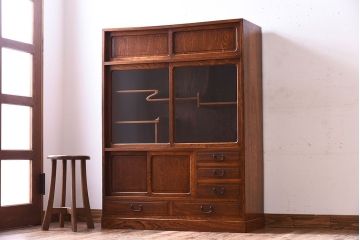 アンティーク家具　前面欅材製!大正昭和期　和製アンティークの茶箪笥