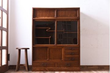 アンティーク家具　前面欅材製!大正昭和期　和製アンティークの茶箪笥