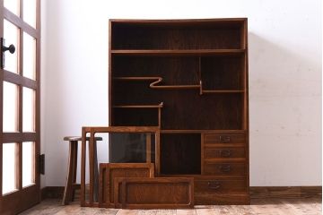 アンティーク家具　前面欅材製!大正昭和期　和製アンティークの茶箪笥