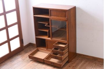 アンティーク家具　前面欅材製!大正昭和期　和製アンティークの茶箪笥