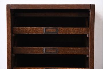 レトロ家具　扉付き!古いナラ材製の昭和レトロなアンティーク小引き出し(2)