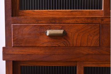 アンティーク家具　和製アンティーク　前面欅材!モールガラス引き戸の重ね食器棚(収納棚)