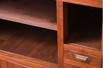 アンティーク家具　和製アンティーク　前面欅材!モールガラス引き戸の重ね食器棚(収納棚)