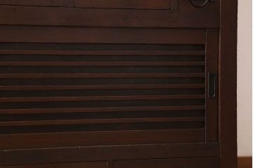 アンティーク家具　古民具・骨董　岐阜産 ガラス仕上げ引き戸!二段重ねアンティーク五尺水屋箪笥(収納棚)