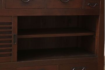 アンティーク家具　古民具・骨董　岐阜産 ガラス仕上げ引き戸!二段重ねアンティーク五尺水屋箪笥(収納棚)