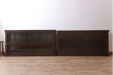 アンティーク家具　古民具・骨董　岐阜産 ガラス仕上げ引き戸!二段重ねアンティーク五尺水屋箪笥(収納棚)