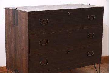 アンティーク家具　鉄脚付き!古い衣装箪笥ローボード(2)