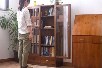 レトロ家具　和製アンティーク　レトロモダンな大ぶり本箱(ブックケース)