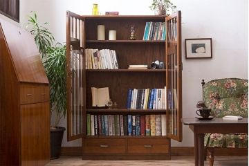 レトロ家具　和製アンティーク　レトロモダンな大ぶり本箱(ブックケース)