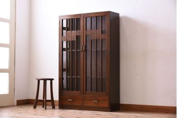 レトロ家具　和製アンティーク　レトロモダンな大ぶり本箱(ブックケース)