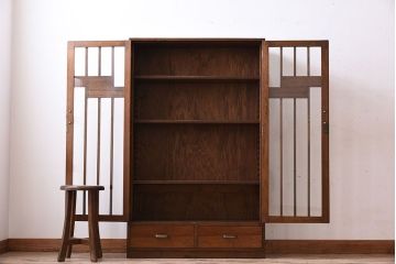 レトロ家具　和製アンティーク　レトロモダンな大ぶり本箱(ブックケース)