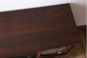 アンティーク家具　大正昭和期　アンティーク　脚付き!丸窓がお洒落な木製ローボード