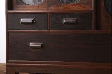 アンティーク家具　大正昭和期　アンティーク　脚付き!丸窓がお洒落な木製ローボード