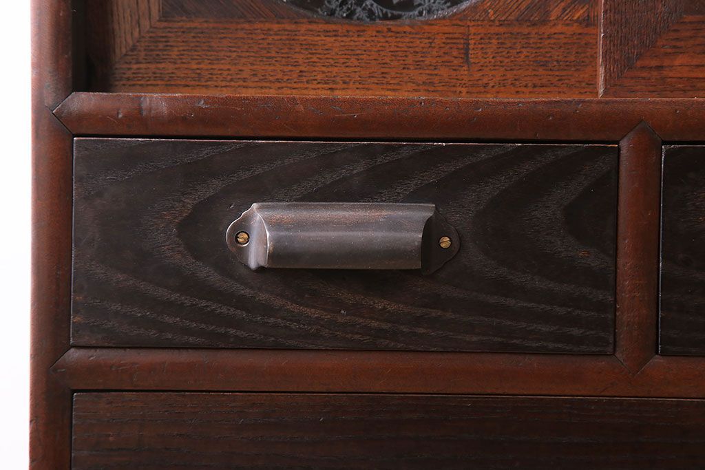 アンティーク家具　大正昭和期　アンティーク　脚付き!丸窓がお洒落な木製ローボード