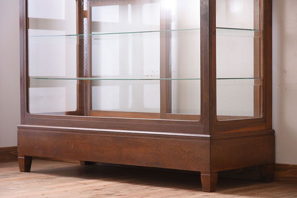 レトロ家具　昭和レトロ　古い木製のシンプルな脚付きガラスケース(ショーケース)(3)