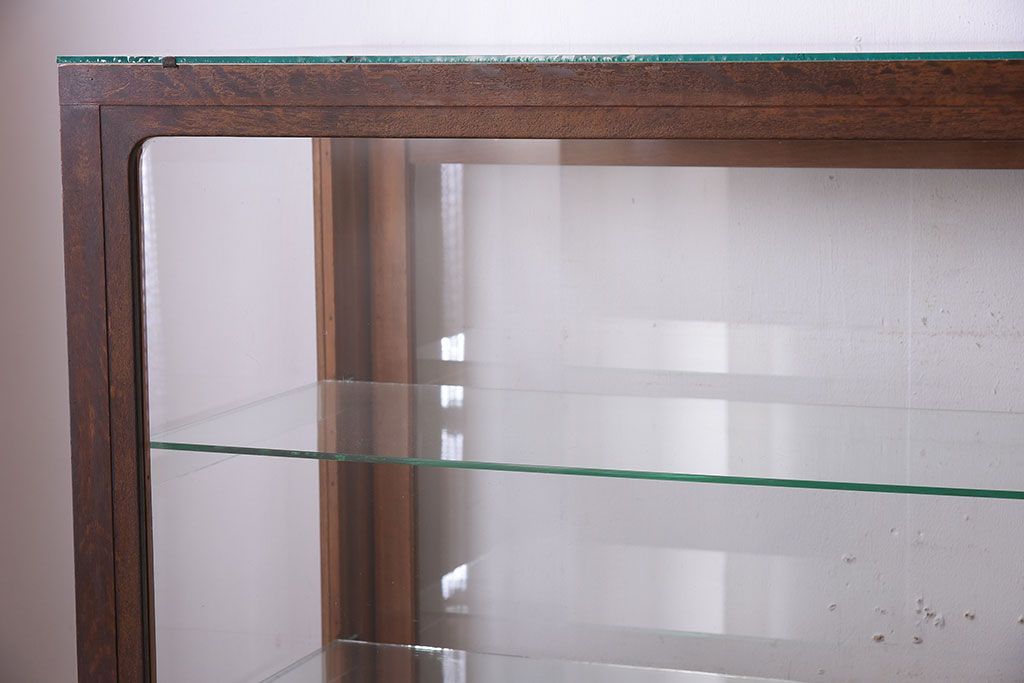 レトロ家具　昭和レトロ　古い木製のシンプルな脚付きガラスケース(ショーケース)(3)