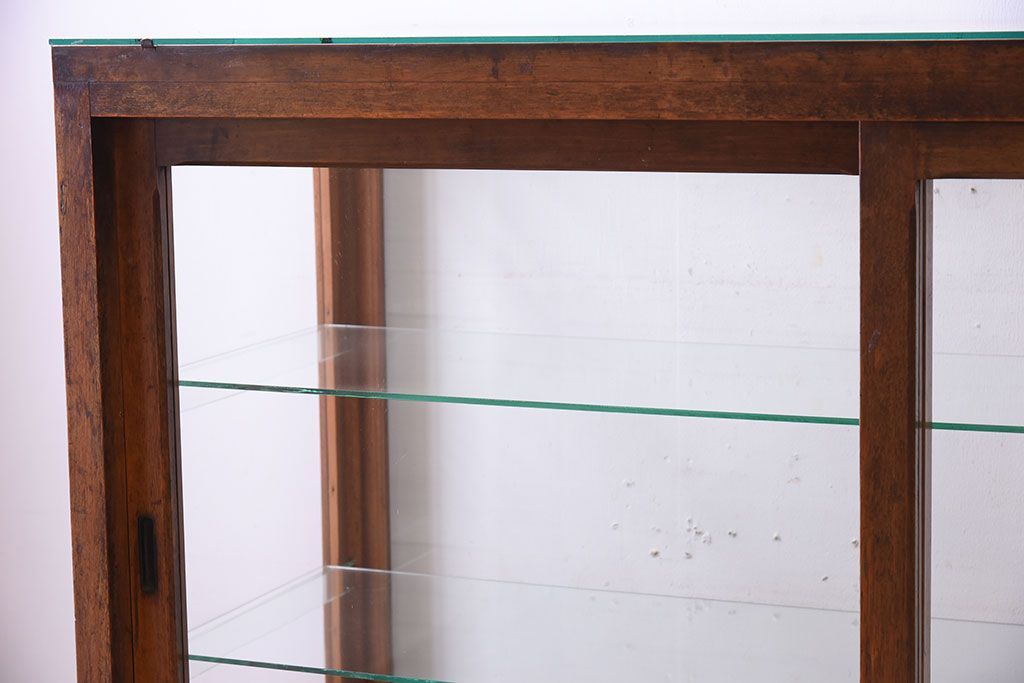 レトロ家具　昭和レトロ　古い木製のシンプルな脚付きガラスケース(ショーケース)(3)