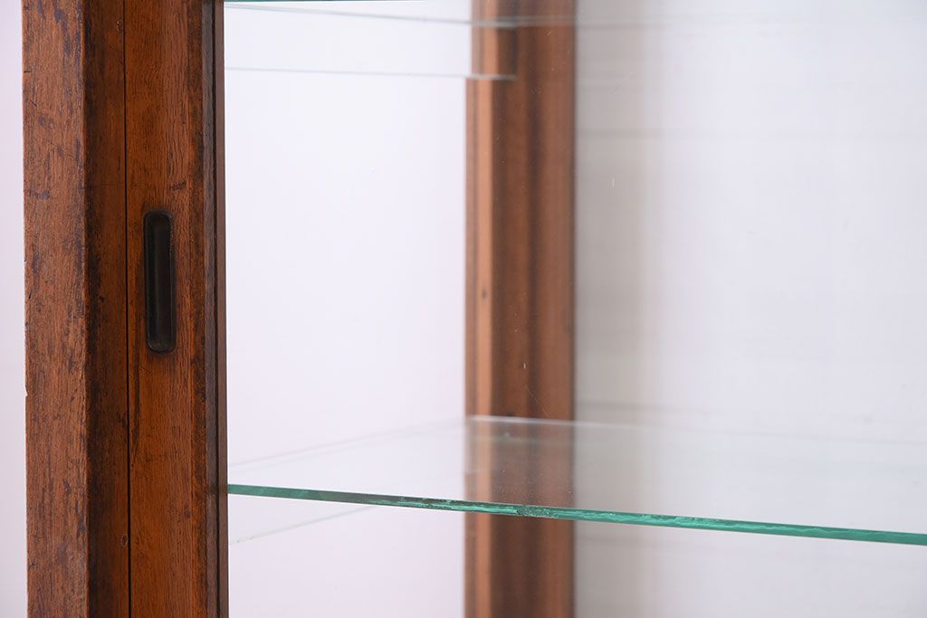 レトロ家具　昭和レトロ　古い木製のシンプルな脚付きガラスケース(ショーケース)(3)