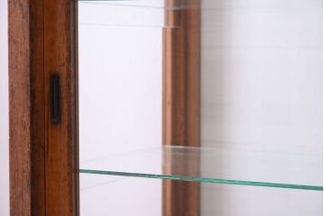 レトロ家具　昭和レトロ　古い木製のシンプルな脚付きガラスケース(ショーケース)(3)