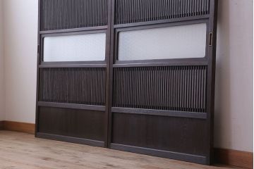 裏ガラス入り!ガラス帯のアンティーク格子戸2枚セット