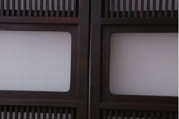 裏ガラス入り!ガラス帯のアンティーク格子戸2枚セット